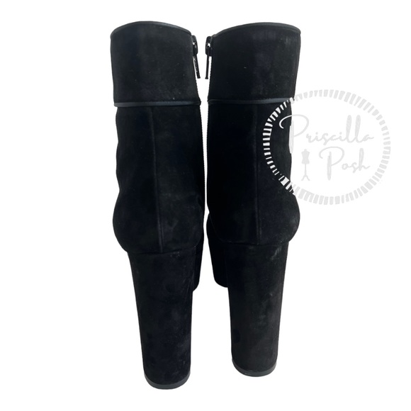 Christian Louboutin black suede platform ankle boot block heel square toe retro - Picture 4 of 16